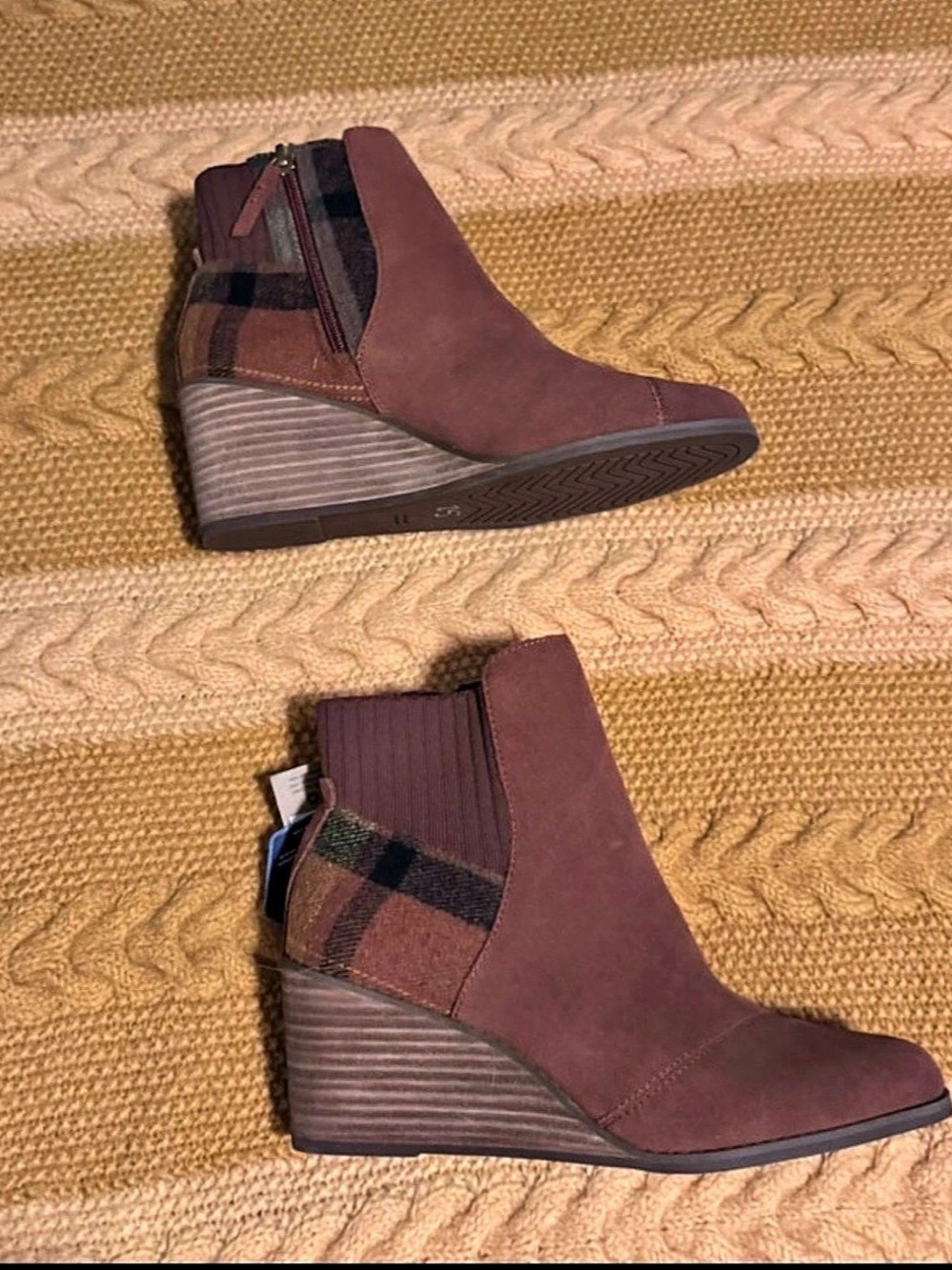 TOMS Sadie Wedge Bootie Plaid Brown & Black US 8.5